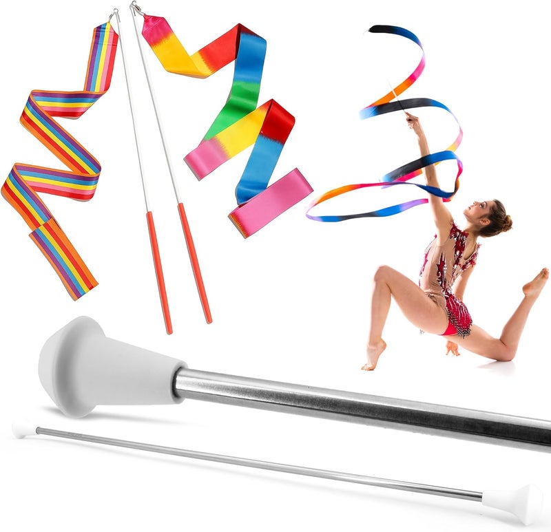 SIRCLES 24 Inch Twirling Marching Baton in Stainless Steel with Rubberized Ends Mini Shaft 3/8 with 2 Dancing Ribbons (24 Inch) - Image 1